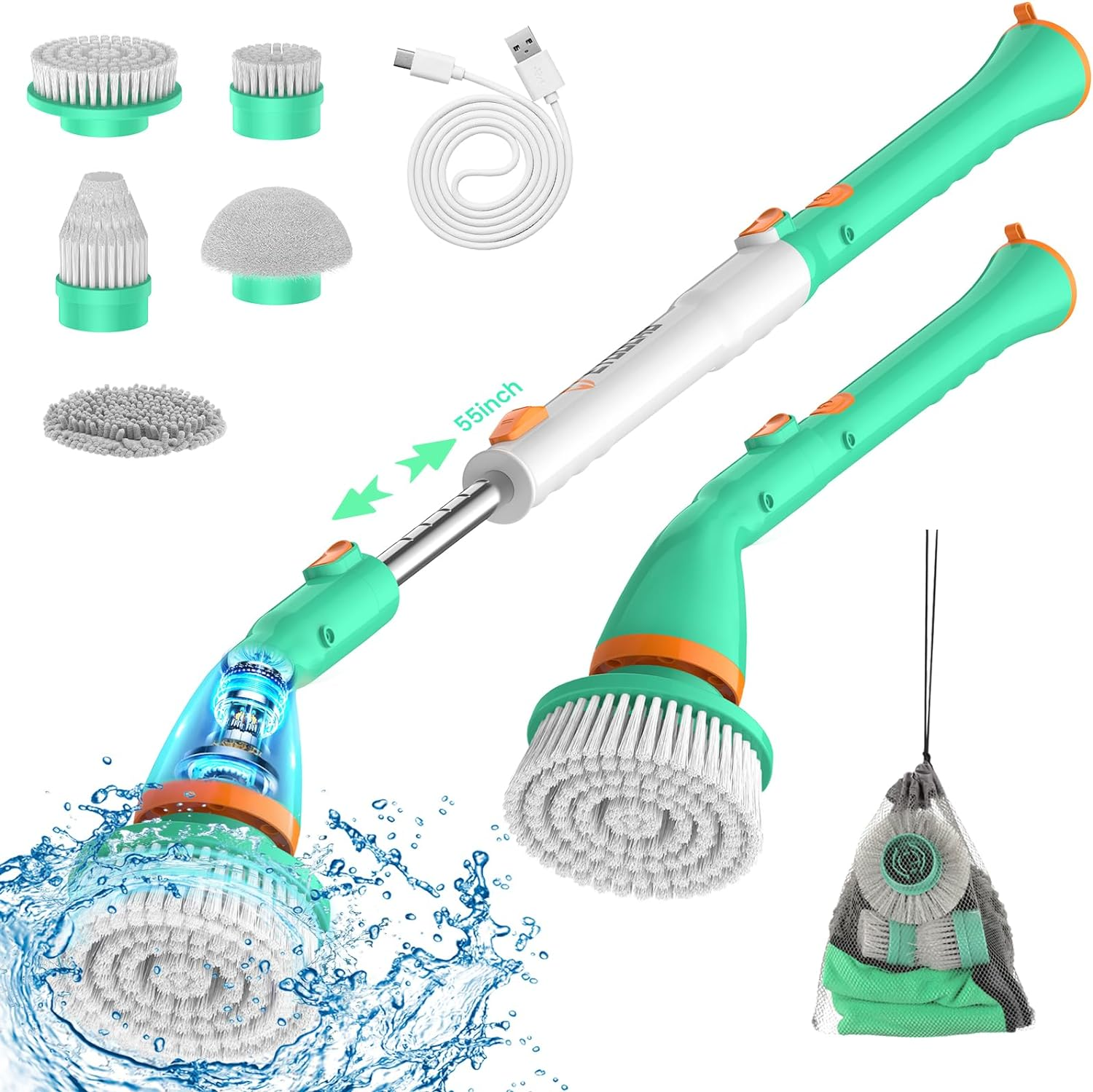 Electric Spin Scrubber, WKY Shower Cleaning Brush, Electric Scrubber Brush  for Cleaning Bathroom, Scrub Brushes for Shower, Shower Bathroom Cleaner